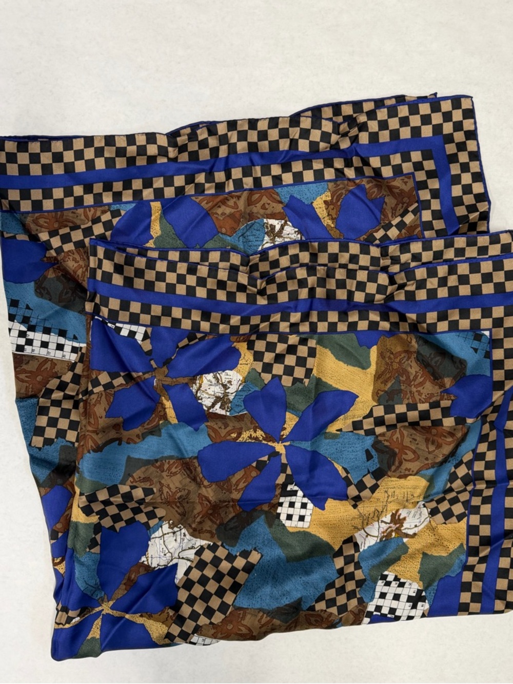 Vintage 1980s 100% Silk Made In Japan Scarf Crossword Puzzle Print Geometric EUC